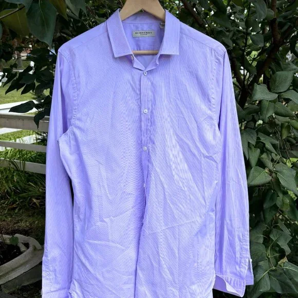 Burberry London Men’s 16.5-42 White Pink Striped Button Up Designer Dress Shirt - Picture 2 of 14